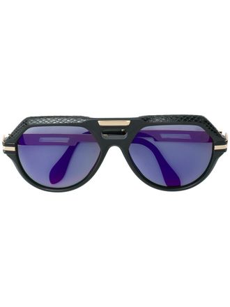 Cazal Occhiali da sole oversize con dettaglio in pelle - Nero