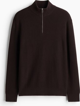 H&M Pullover mit kurzem Zipper in Regular Fit - Brown