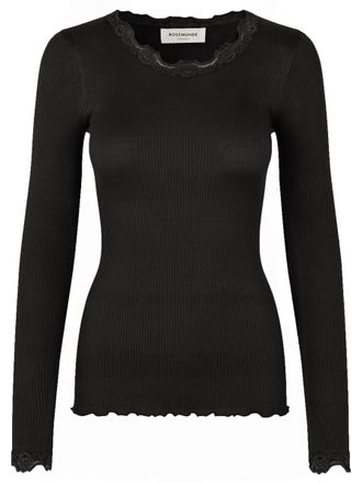 Rosemunde Longsleeve ROSEMUNDE Babette silk shirt, Damen, Gr. XL, schwarz, Strick, Obermaterial: 70% Seide, 30% Baumwolle, figurbetont h&uuml;ftlang, Rundhals, gewel
