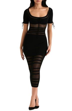House of CB Lilla Mesh Stitch Midi Sweater Dress in Black at Nordstrom, Size X-Small