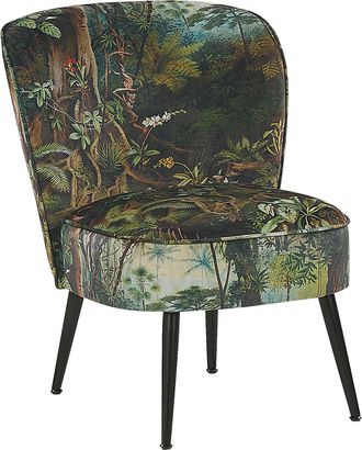 Beliani Sill&oacute;n Decorativo Acolchado Sin Brazos Estampado De Colores Gris Claro Patas De Madera Voss
