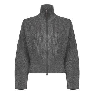 Brunello Cucinelli Truien & Vesten, Dames, Grijs, S, Kasjmier, Sprankelende Kasjmier Gebreide Trui