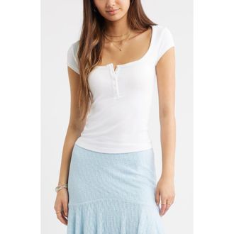 BP. Square Neck Stretch Knit Henley T-Shirt in White at Nordstrom, Size Xx-Small