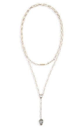 Alexander McQueen Layered Pav&eacute; Skull Y-Necklace in Pearl at Nordstrom