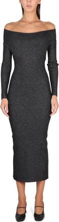 Khaite Black Textured Off Shoulder Midi Dress