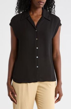 Elie Tahari Cap Sleeve Camp Shirt in Black at Nordstrom Rack, Size X-Small