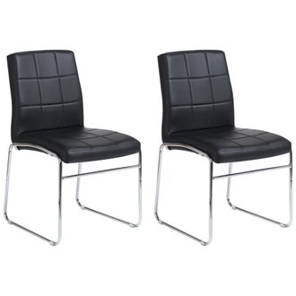 Beliani Beliani - Conjunto De 2 Sillas De Comedor En Piel Sint&eacute;tica Negra Con Patas De Metal Estilo Moderno Kiron
