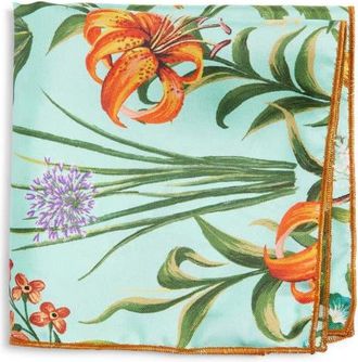 Clifton Wilson Teal & Olive Floral Silk Pocket Square at Nordstrom
