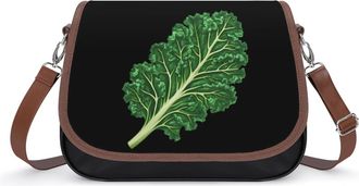 Generic Green Kale Leaf Crossbody Bag Womens Handbag PU Message Bags Shoulder Purse with Adjustable Strap