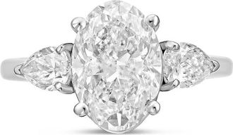 Diana M. Jewels Platinum lab grown 8ct oval diamond ring with pears on the sides