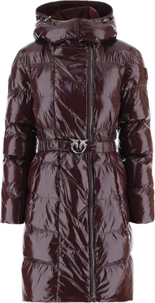 Pinko Glossy Quilted Down Coat with Decorative Bird Buckle