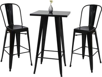 Hhg Hhg - Set Mesa Bar + 2x Taburete Bar 866, Taburete Bar Mesa Bar, Metal Dise&ntilde;o Industrial, Negro