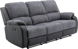 Vente-Unique Sof&aacute; relax de 3 plazas de microfibra y piel sint&eacute;tica gris y negro BRODY