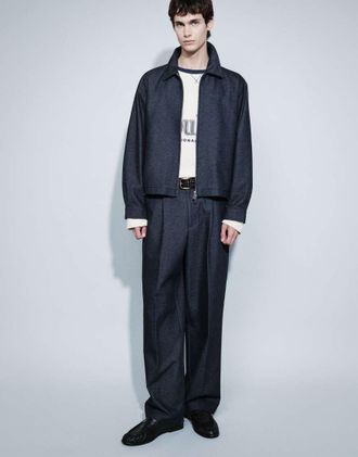 Asos pantaloni co-ord oversize affusolati effetto denim con vita parzialmente elasticizzata in navy-blu navy