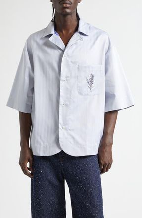 Jacquemus La Chemise Gardian Rosemary Graphic Camp Shirt in Rosemary Light Blue at Nordstrom, Size 38 Us