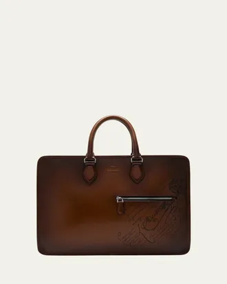 Berluti Mens Deux Jours Scritto Swipe Leather Briefcase