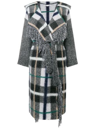 Stella McCartney checked belted cardigan - women - Polyamide/Mohair/Wool - 42 - Grey