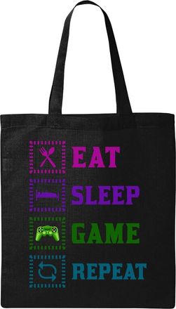 Generic Eat Sleep Game Repeat Natural Ecological Cotton Tote Bag Black