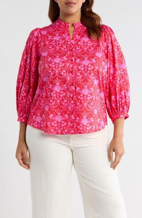 Sugarlips Cecy Floral Ima Button-Up Shirt in Red-Pink at Nordstrom, Size 1X