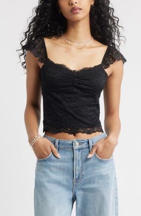 BP. Cap Sleeve Lace Top in Black at Nordstrom, Size Large