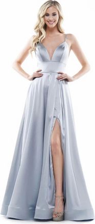Colors Dress A Line Satin Gown In Wedgewood