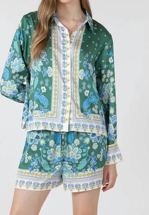 Dex Clothing Riviera Garden Blouse In Poolside Scarf Print