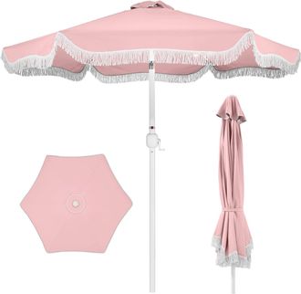 Best Choice Products Best Choice 9ft Fringe Market Umbrella - Boho Patio Sunshade w/ Tilt, UPF50+, Steel Pole for Table, Pool, Deck