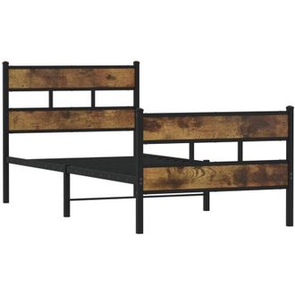 vidaXL Estructura de cama sin colchón metal roble ahumado 90x200 cm vidaXL
