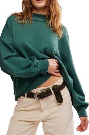 Free People Palm Springs Mock Neck Cotton Fleece Sweatshirt in Seamoss at Nordstrom, Size X-Large
