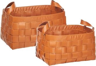 Beliani Beliani - Set of 2 Handmade Storage Baskets with Handles Faux Leather Golden Brown Sippar