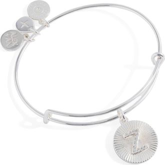 Alex and Ani Pave Starburst Texture Initial Bangle Bracelet in Silver - Z at Nordstrom, Size Small/medium