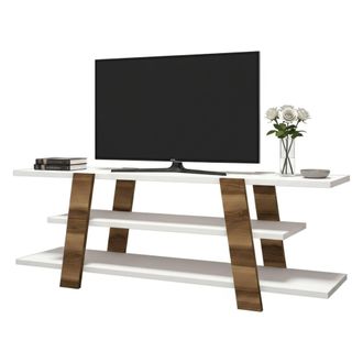 Dmora Dmora - Mueble De Televisi&oacute;n Mir, Aparador De Sal&oacute;n, Mueble Bajo Para Tv, Base De Pared Equipada, 120x34h42 Cm, Nogal Y Blanco, Con Embalaje Reforzado