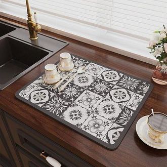 OEM Alfombrilla Escurridora De Platos (30 X 40 Cm, Estampado Gris), Alfombrilla Absorbente De Nanofibra De Secado R&aacute;pido, Alfombrilla Absorbente Para Seca