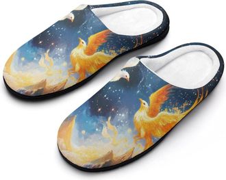 Generic Phoenixs Flame Bird Flying to The Sky Mens Slippers Comfortable And Non-slip Cotton Slipper Shoe for House