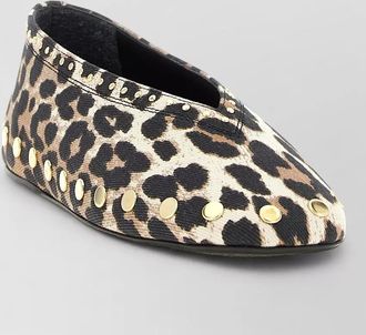 Ganni studded leopard-print ballet flats