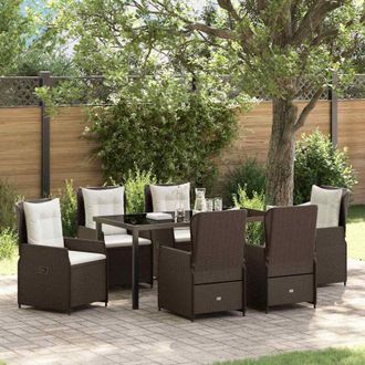 vidaXL Conjunto De Comedor De Jard&iacute;n 7 Pcs Marr&oacute;n Rat&aacute;n Sint&eacute;tico Vidaxl