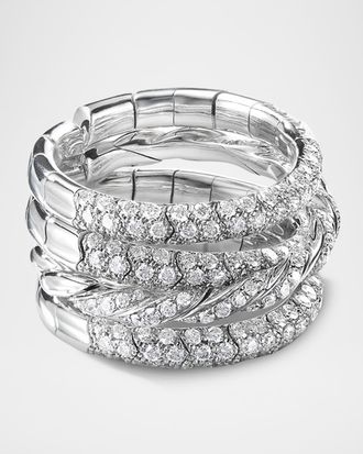 David Yurman Paveflex Four Row Ring with Diamonds in 18K White Gold, 14mm