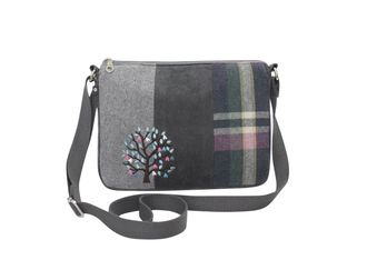 Earth Squared Fair Trade - Tweed Applique Patchwork Messenger Bag Cross Body Bag Small Satchel Style Bag for Ladies (Mulberry Tree Applique)