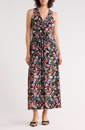 West K Sleeveless V-Neck Midi Dress in Black Floral Multi at Nordstrom Rack, Size X-Small