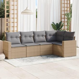 vidaXL Juego De Sof&aacute;s Jard&iacute;n Con Cojines 5 Pzas Rat&aacute;n Sint&eacute;tico Beige Vidaxl
