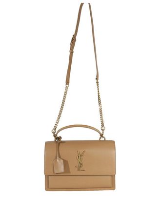 Saint Laurent Tan Leather Natural Smooth Medium Monogram Sunset Satchel (Authentic Pre-Loved)