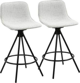 HOMCOM Homcom - Juego de 2 Taburetes Altos de Cocina con Asiento Giratorio Taburetes de Bar Tapizada en Tacto de Lino con Respaldo y Patas de Acero