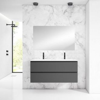 Saniclass Prime Blend Badkamermeubelset - 120x55x46cm - 2 rechthoekige keramische wasbakken wit - 2 kraangaten - 2 lades - rechthoekige spiegel - mat antraciet