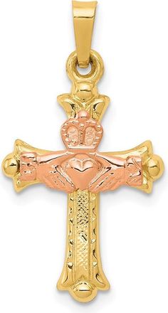 Diamond2Deal 14k Two-tone Gold Claddagh Cross Pendant