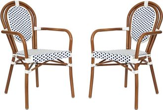 Flash Furniture Set of 2 Classic Commercial Grade Bistro Chairs, White & Navy/Natural Frame