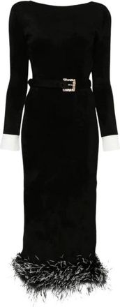 Self Portrait Vestido midi de punto de chenilla con plumas - Dresses - Mujer - Negro - XS