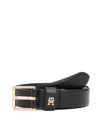 Tommy Hilfiger Lederg&uuml;rtel TOMMY HILFIGER TH SQUARE 2.5 cm breit GO, Damen, Gr. 75, schwarz, Rindsleder, G&uuml;rtel Lederg&uuml;rtel, mit eckiger Schnalle und TH-Monogramm