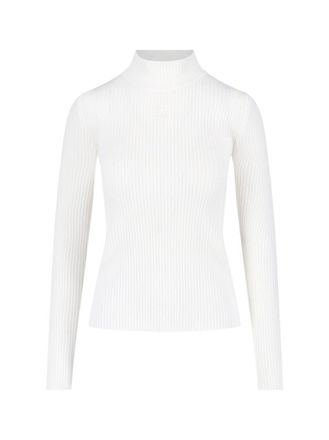Courr&egrave;ges Logo Turtleneck, In White Viscose Blend