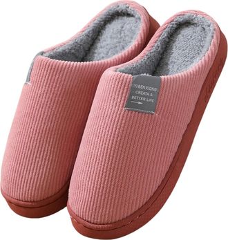 Generic Womens Fleece Slippers Cozy Warm Faux Fur Lined and Non-Slip Fluffy Cotton Slippers for Indoor Outdoor Pink 2.5/3.5 UK