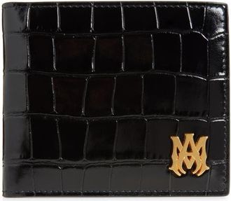 Amiri MA Icon Croc Embossed Leather Bifold Wallet in Black at Nordstrom